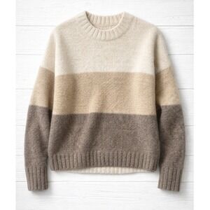 COS Sweater Women Small Ivory Tan Knit Wool Alpaca Colorblock Crewneck Preppy